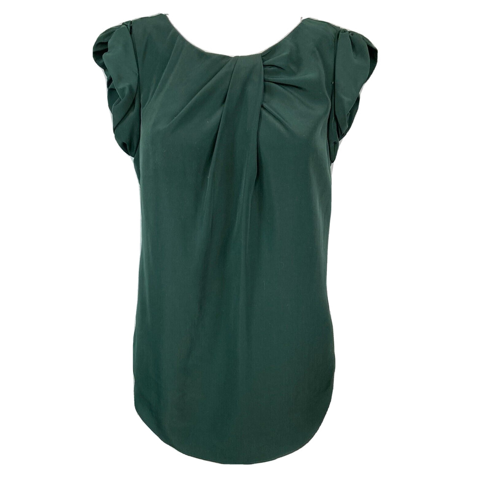Rachel Roy Shirt Womens Sz XS Green Twist Front Puff Sleeve Top Short Sleeve